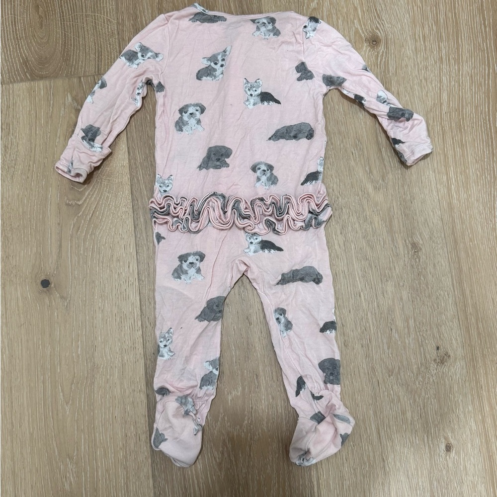 Angel Dear 2-Way Zipper Footie for Baby Girl Ruffle Back Dog Print